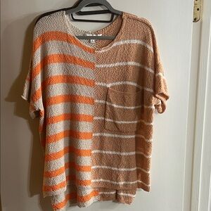 DAVI & DANI Orange and Tan Knit Top